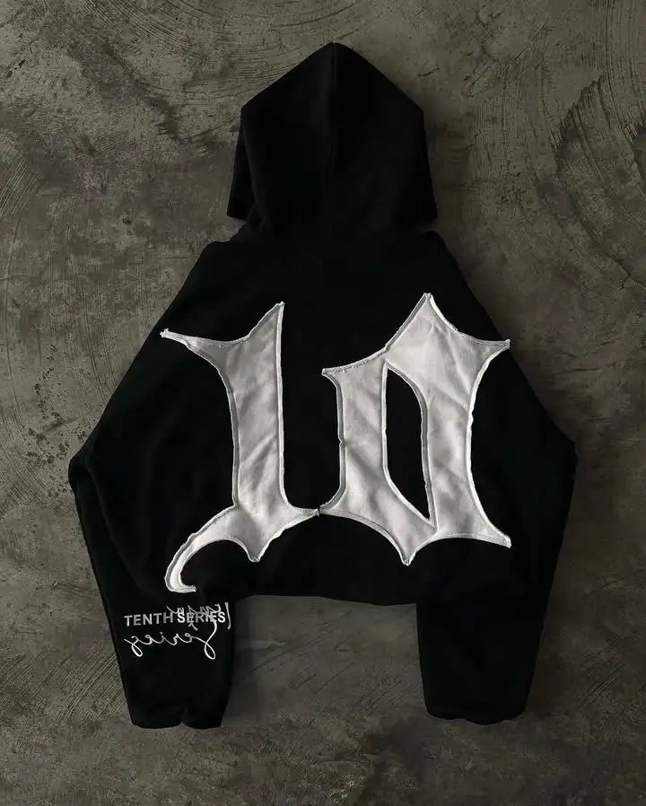 Retro Patchwork Hoodie Mens Hip Hop Oversized Hoodie Sweatshirt Casual Jacket