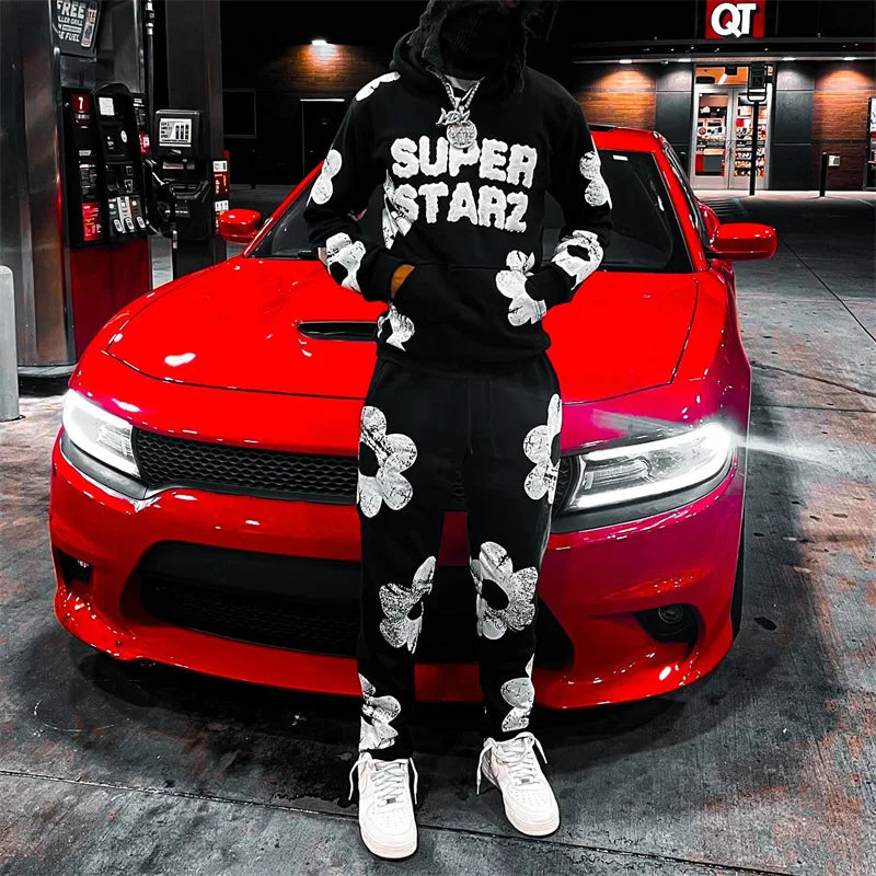 Autumn and winter, new cross-border Y2K cloud men's and women's hoodie set for Europe and America, trendy casual pants set