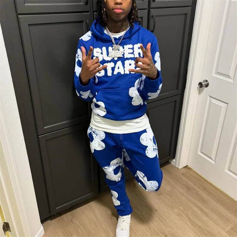 Autumn and winter, new cross-border Y2K cloud men's and women's hoodie set for Europe and America, trendy casual pants set