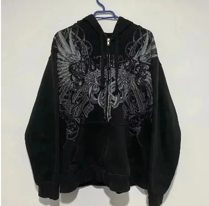 Hoodie Men American Retro  Sportswear High Street Gothic Fashion Loose Top Unisex Clothing