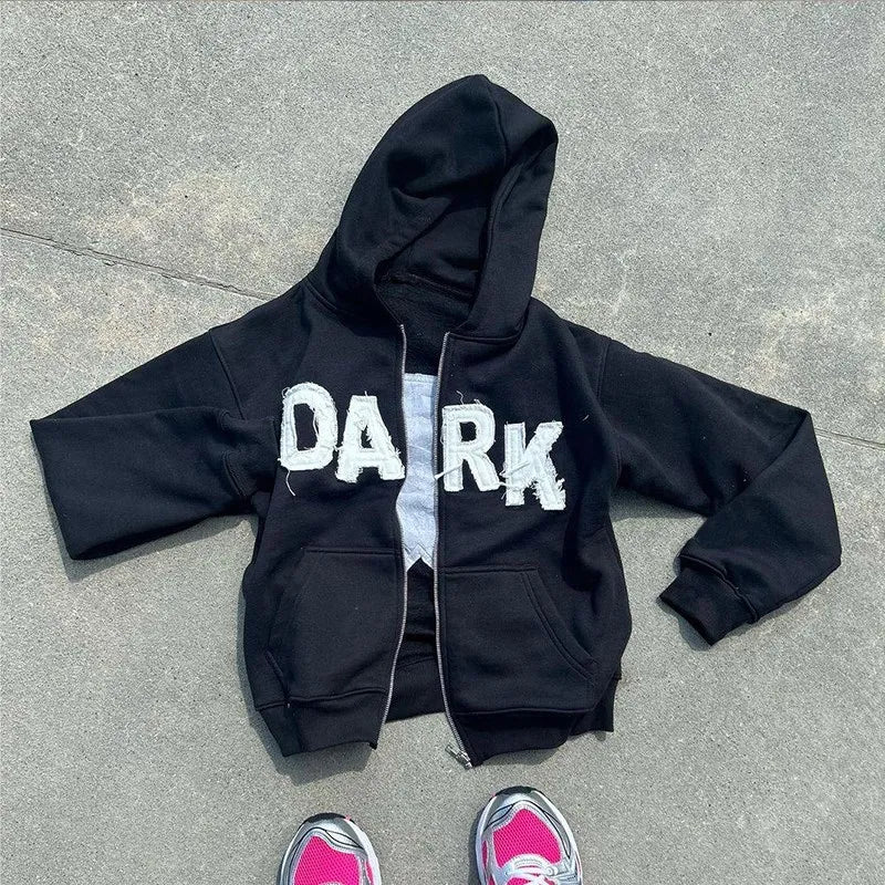 Y2K American New Letter Printed Jacket High Streetwear Fashion Oversized Hoodie Men Retro Punk Casual Pullover Sweatshirt Top