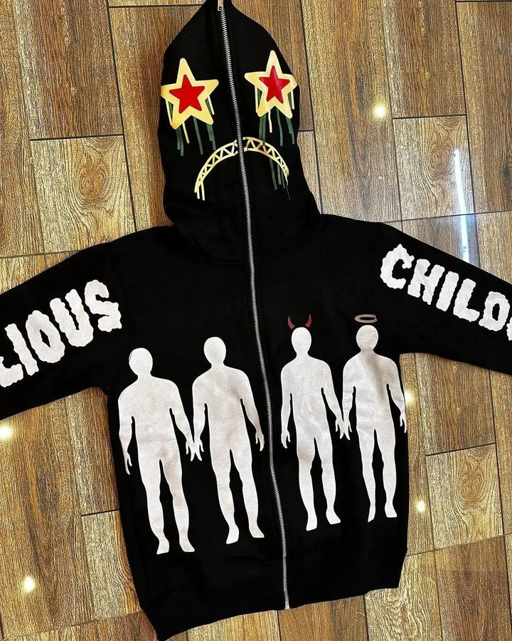 Hoodies High Street Retro Hip Hop Y2K Zip Up Loose Sweatshirt Hoodie Clothes streetwear