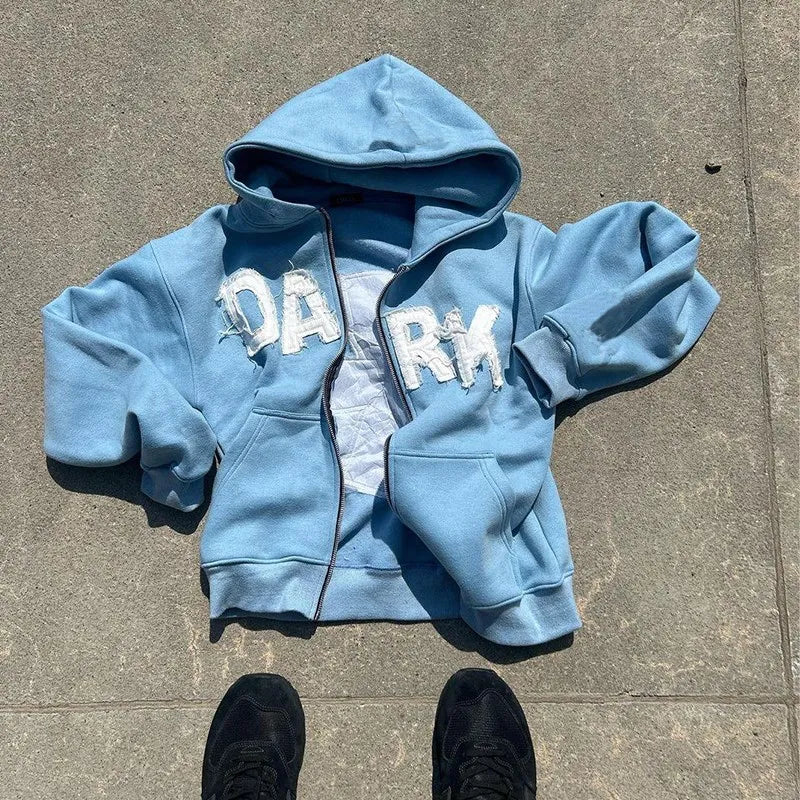 Y2K American New Letter Printed Jacket High Streetwear Fashion Oversized Hoodie Men Retro Punk Casual Pullover Sweatshirt Top