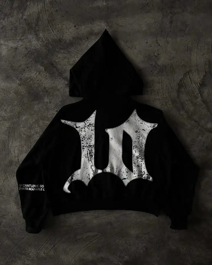 Retro Patchwork Hoodie Mens Hip Hop Oversized Hoodie Sweatshirt Casual Jacket