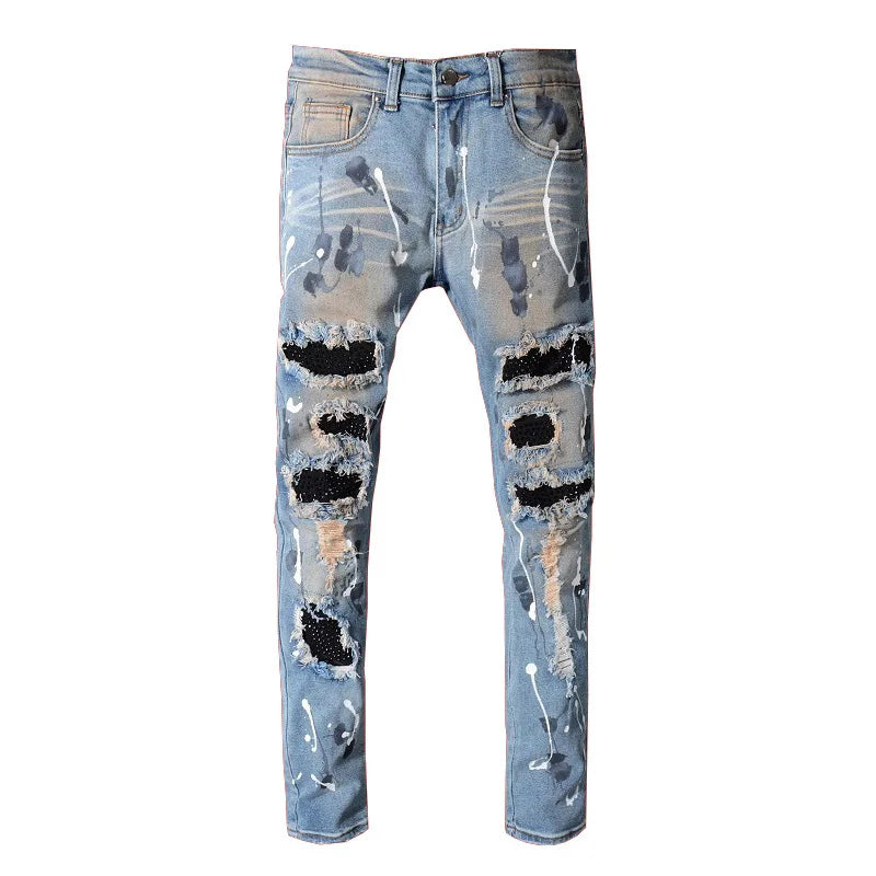 Amiri Blue High Street Holes Transparent Crystal Jeans For Men