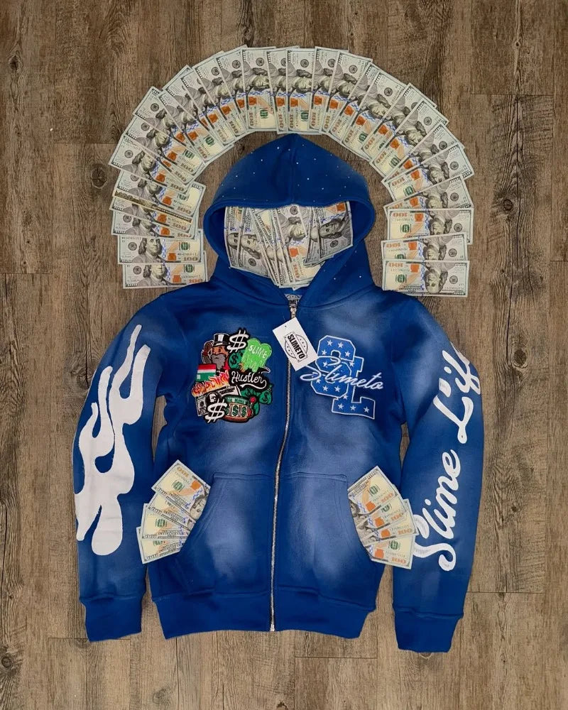 Casual Loose Oversized Zipper Hoodie Men Y2k Gothic Retro Sweatshirt Jacket Women