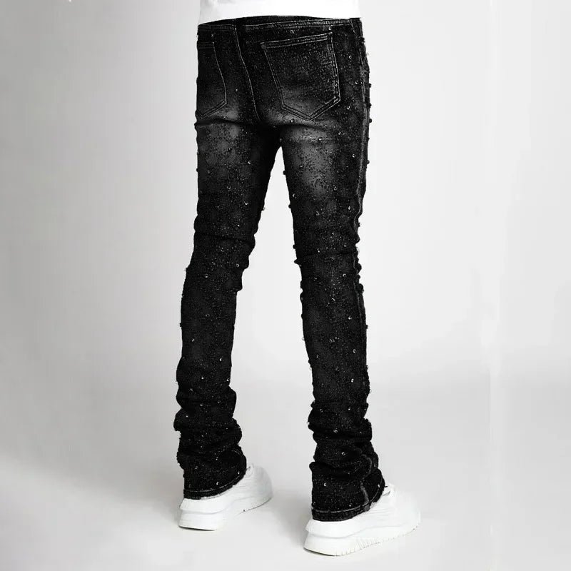 Designer Jeans for Men Slim Fit Stretchy Pearls Denim