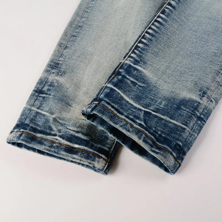 Jeans Streetwear High Stretch Denim Pants Holes Ripped Patchwork Skinny Tapered Trousers