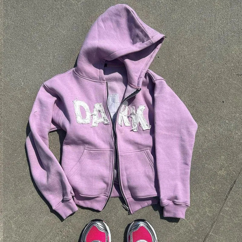 Y2K American New Letter Printed Jacket High Streetwear Fashion Oversized Hoodie Men Retro Punk Casual Pullover Sweatshirt Top