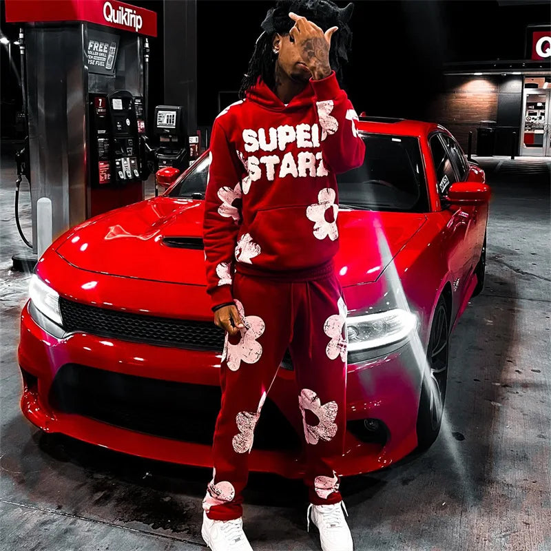 Autumn and winter, new cross-border Y2K cloud men's and women's hoodie set for Europe and America, trendy casual pants set