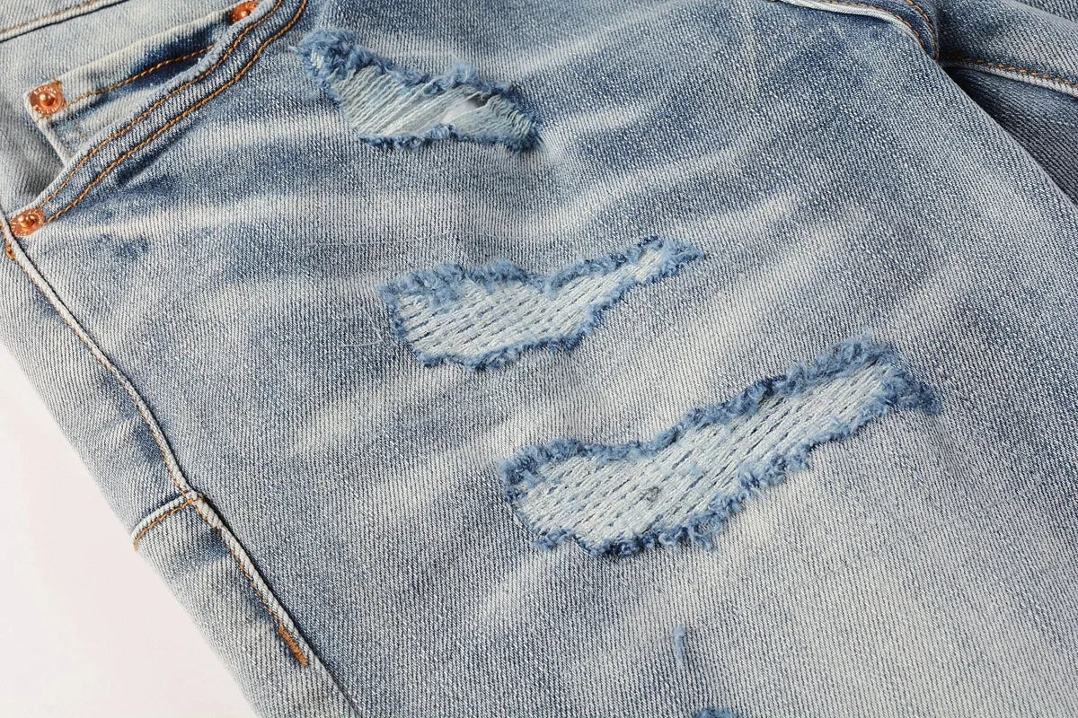 Purples Jeans American High Street Blue Ripped Patch Light 9038 Pants