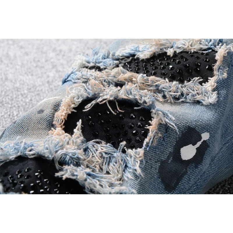 Amiri Blue High Street Holes Transparent Crystal Jeans For Men