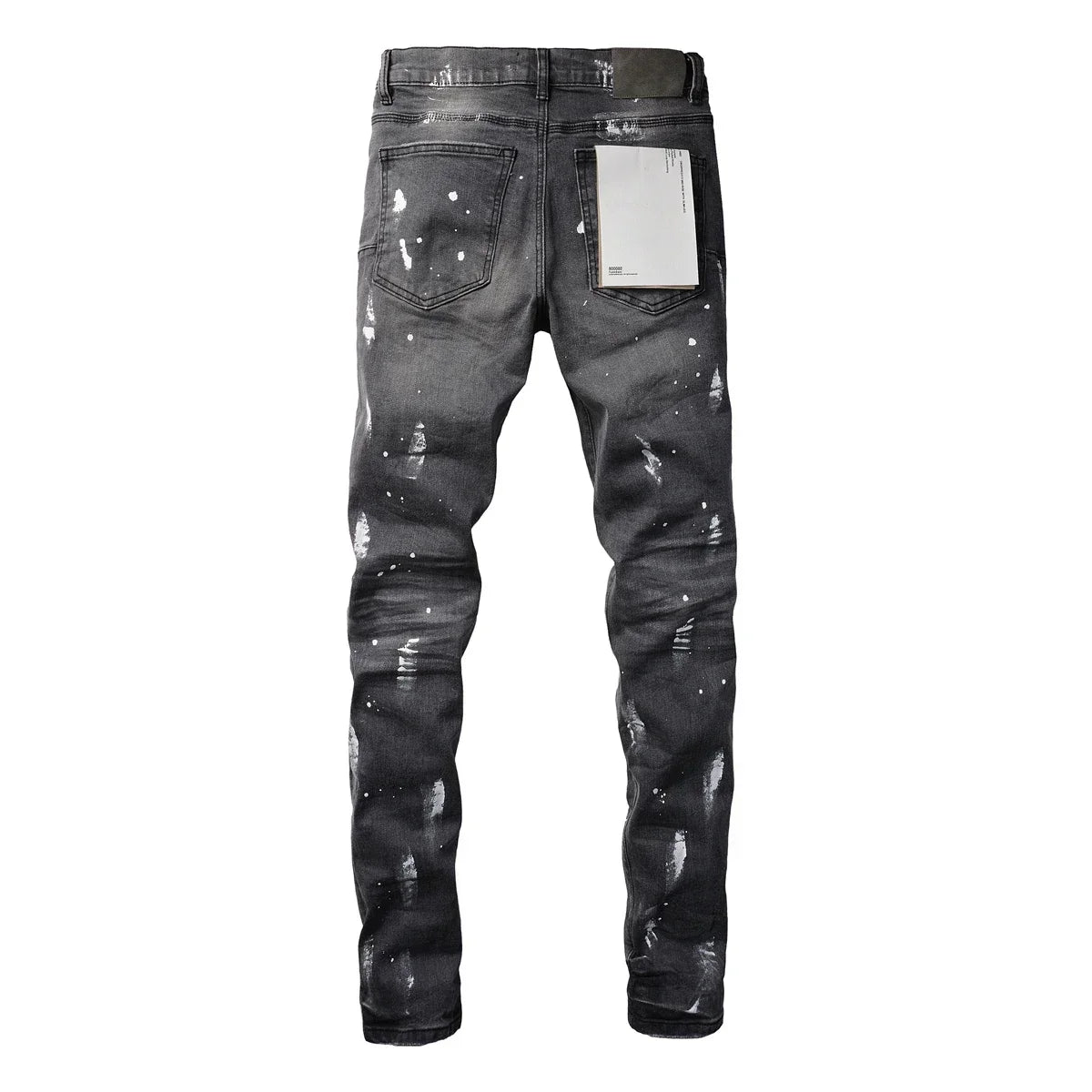 New Purples Jeans Men High Street Distressed Ripped Grey Paint Repair Low Rise Stretch Skinny Jeans