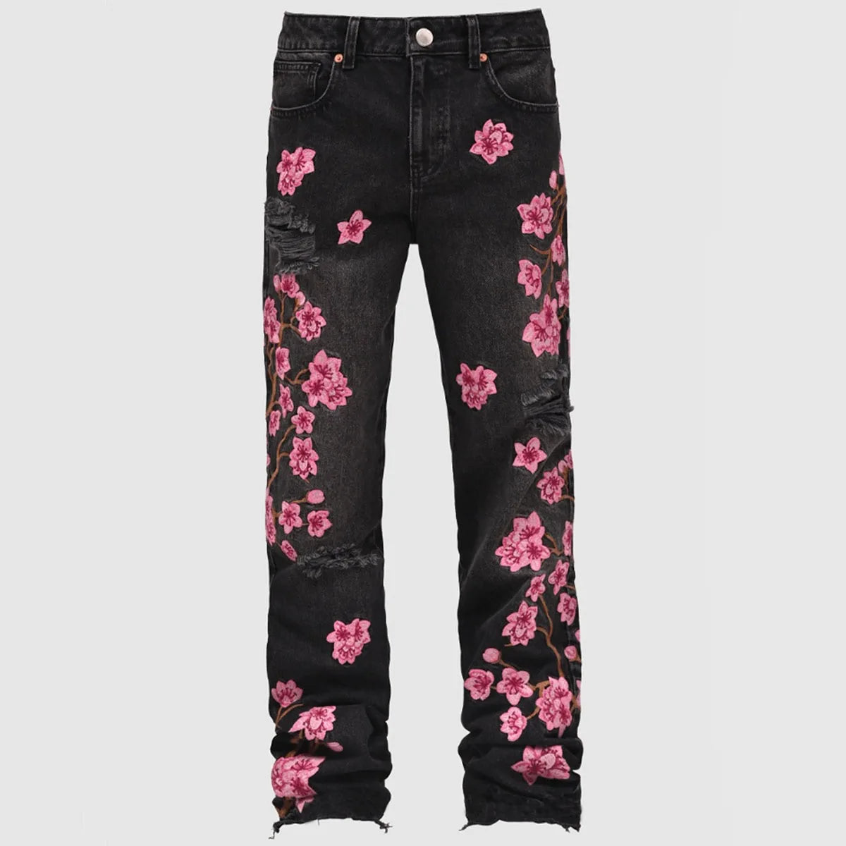 European And American New Designer Jeans For Men Ripped Holes Floral  Denim Pants