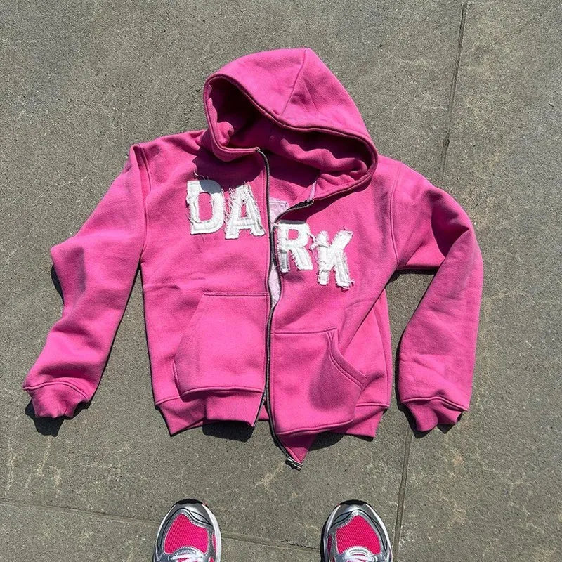 Y2K American New Letter Printed Jacket High Streetwear Fashion Oversized Hoodie Men Retro Punk Casual Pullover Sweatshirt Top