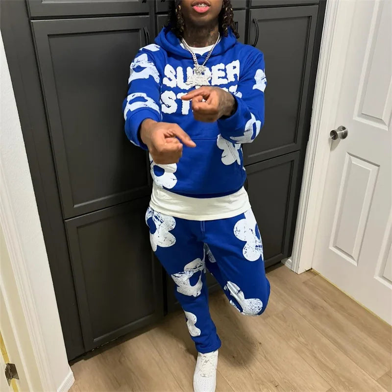 Autumn and winter, new cross-border Y2K cloud men's and women's hoodie set for Europe and America, trendy casual pants set