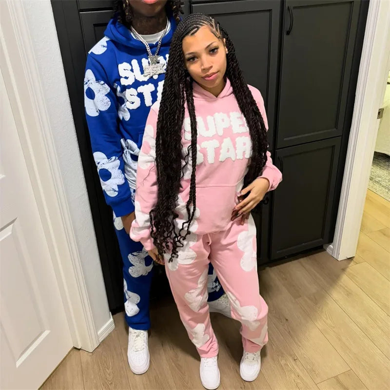 Autumn and winter, new cross-border Y2K cloud men's and women's hoodie set for Europe and America, trendy casual pants set