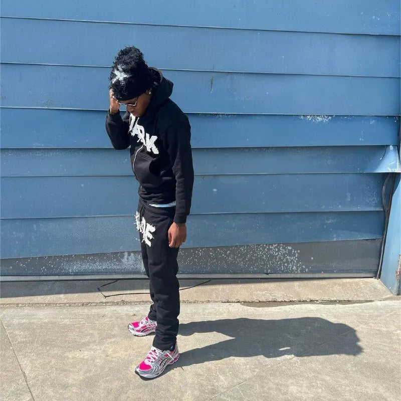 Y2K American New Letter Printed Jacket High Streetwear Fashion Oversized Hoodie Men Retro Punk Casual Pullover Sweatshirt Top