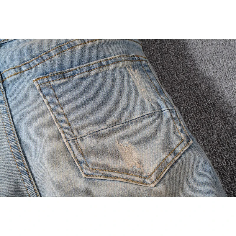 Amiri Blue High Street Holes Transparent Crystal Jeans For Men