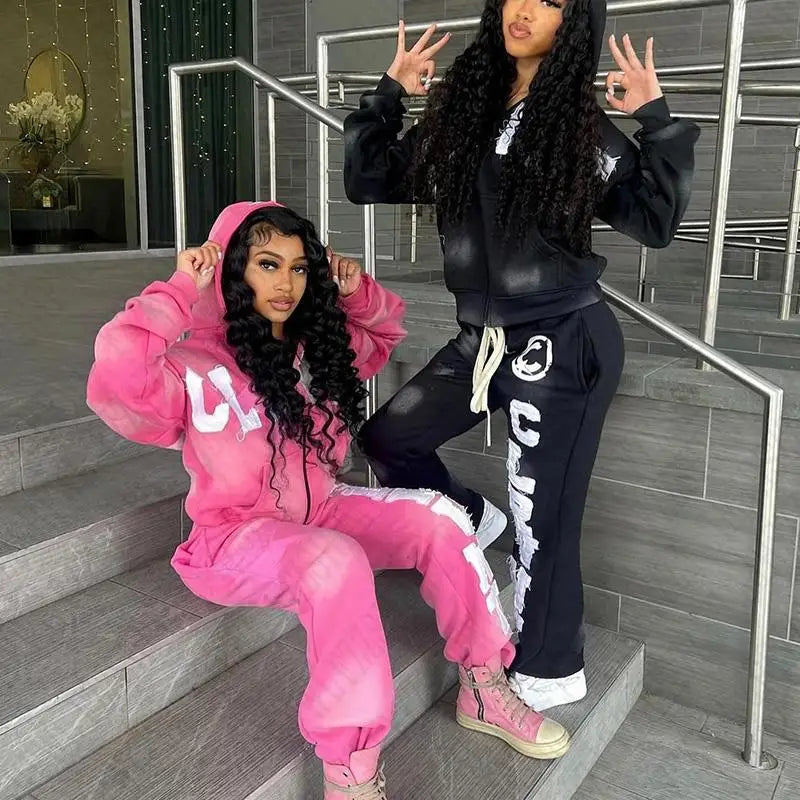 Y2K Sweatshirt Streetwear Hoodies Clothes EMO Girl Hip Hop Zip Up Hoodie Punk Gothic Trousers