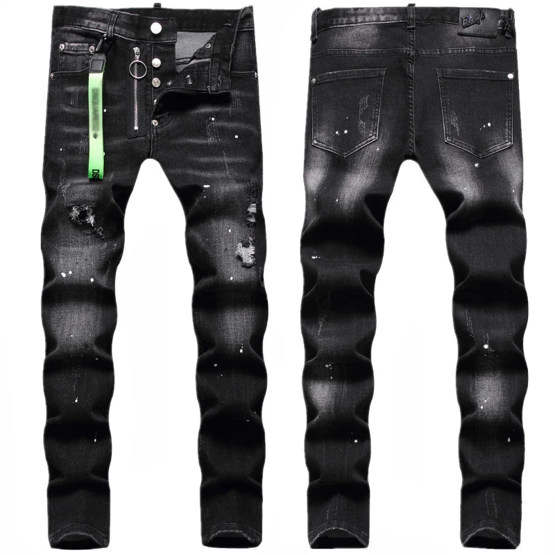 Denim Pants Men Jeans Casual High Waist Straight Trousers