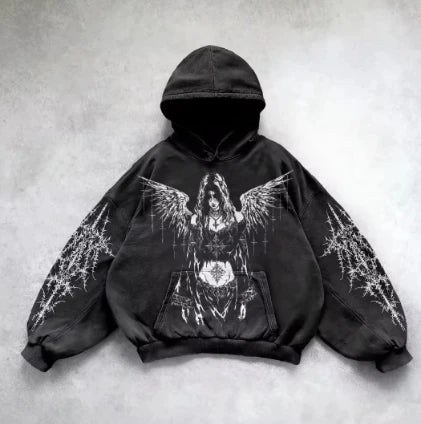 Hoodie Men American Retro  Sportswear High Street Gothic Fashion Loose Top Unisex Clothing