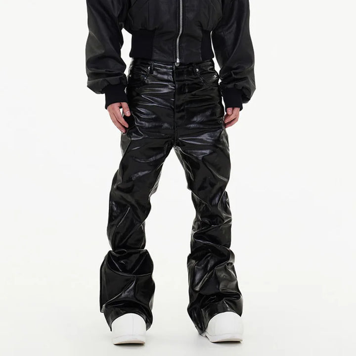 New Spring Men's Jeans Loose Wide Leg Coating Glossy Patent Leather