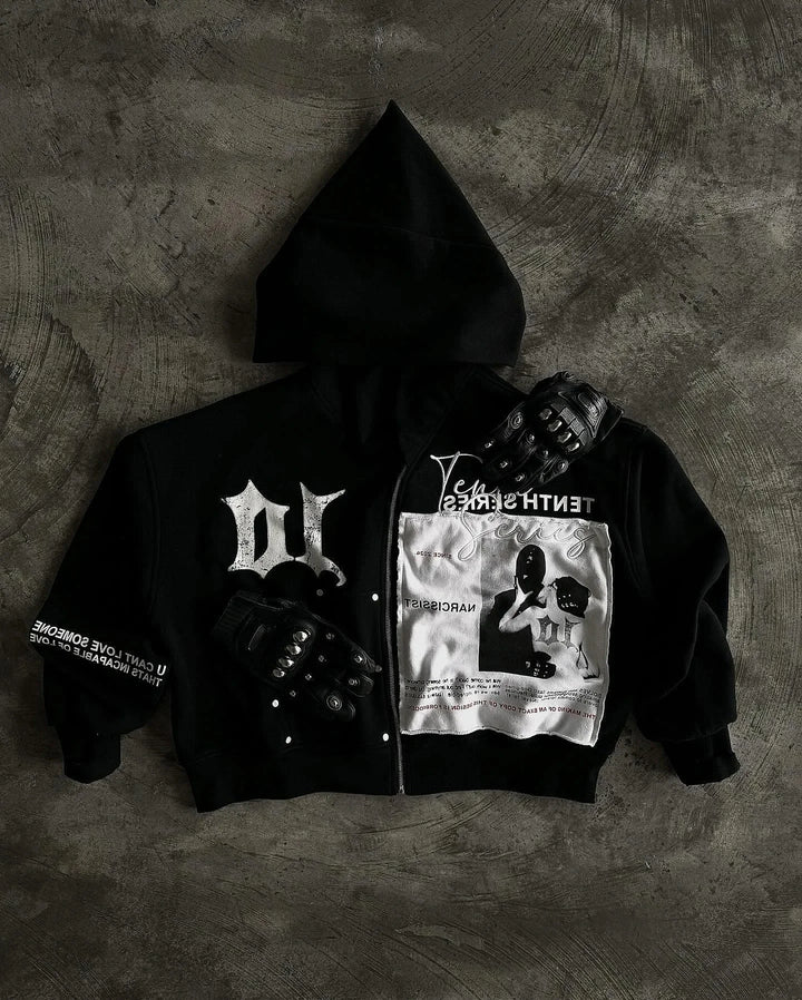 Retro Patchwork Hoodie Mens Hip Hop Oversized Hoodie Sweatshirt Casual Jacket