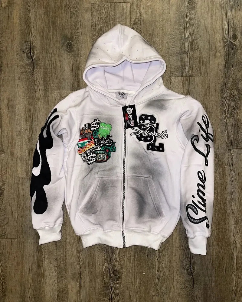 Casual Loose Oversized Zipper Hoodie Men Y2k Gothic Retro Sweatshirt Jacket Women