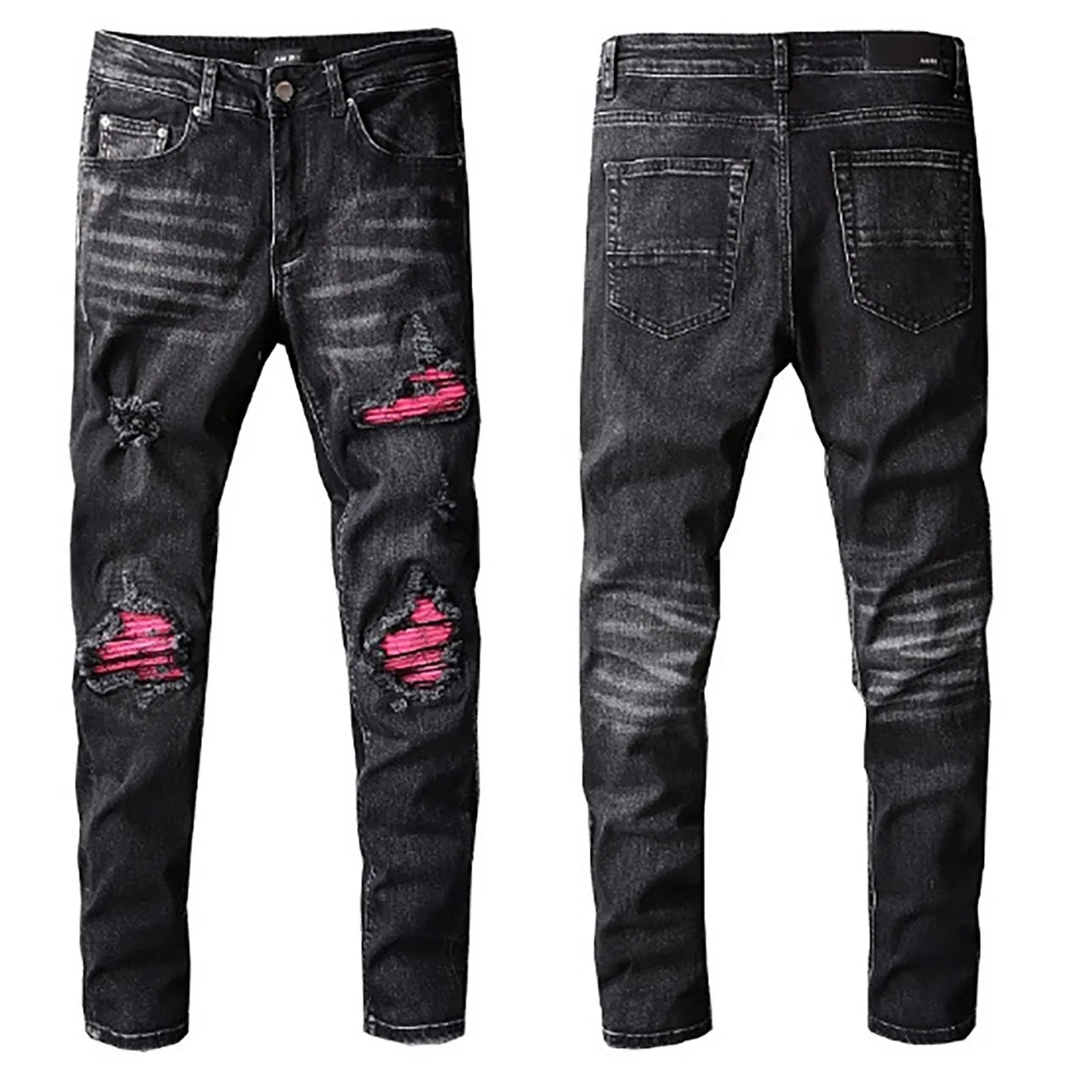 Straight Jeans Men's Distressed Stretch Jeans Men Hip Hop Slim Fit Denim Pants