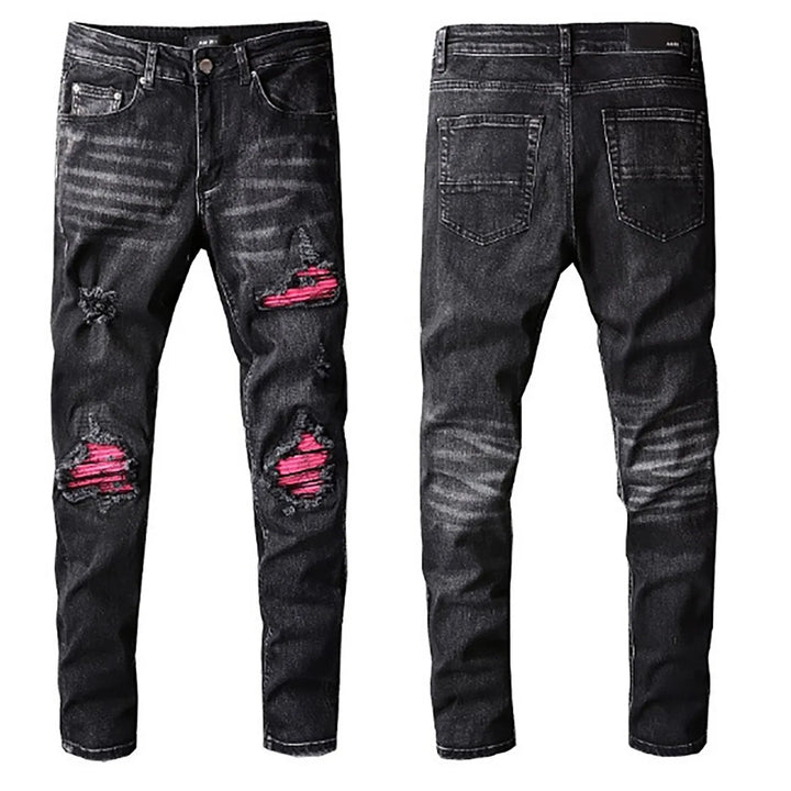 Amiri Straight Jeans Men's Distressed Stretch Ripped Jeans Men Hip Hop Denim Pants