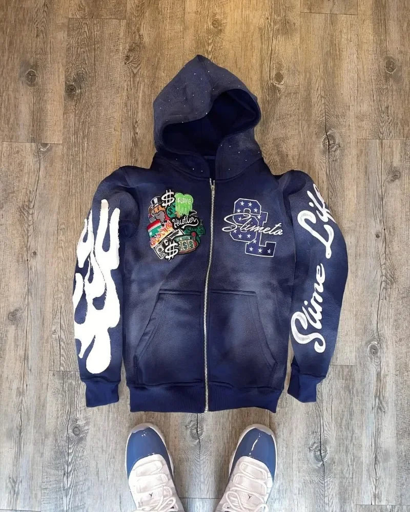 Casual Loose Oversized Zipper Hoodie Men Y2k Gothic Retro Sweatshirt Jacket Women