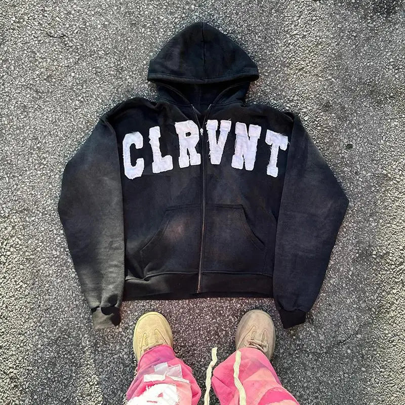 Y2K Sweatshirt Streetwear Hoodies Clothes EMO Girl Hip Hop Zip Up Hoodie Punk Gothic Trousers