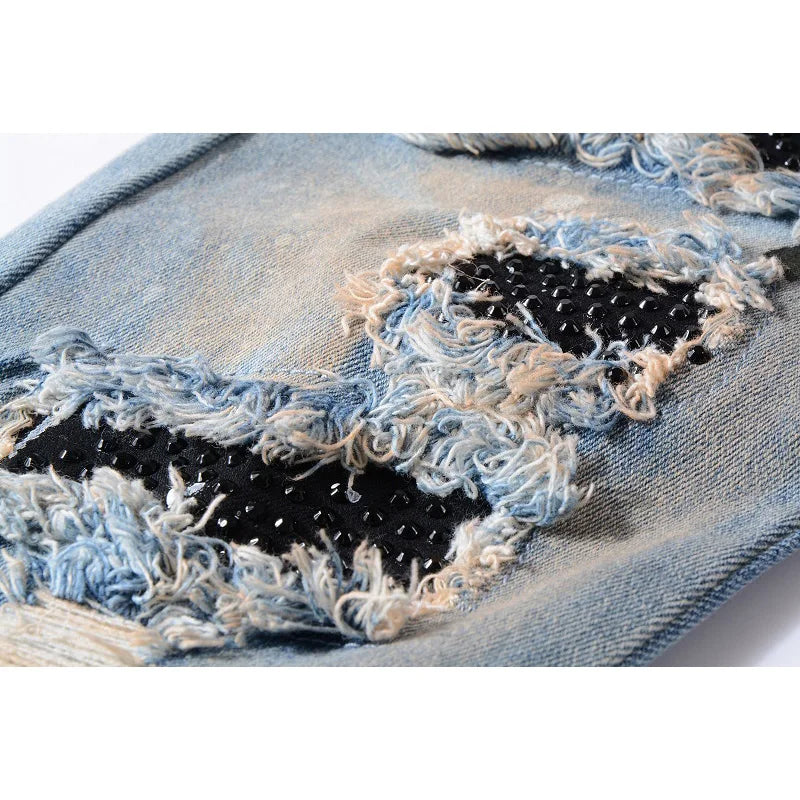 Amiri Blue High Street Holes Transparent Crystal Jeans For Men