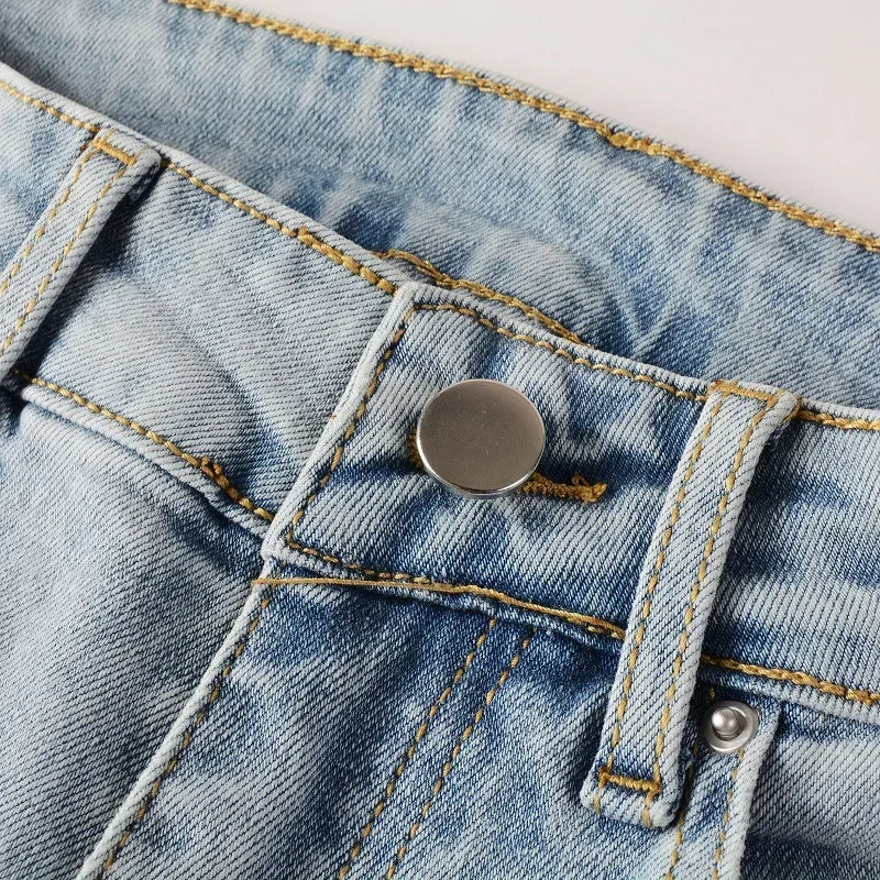 High Street Jeans Patch Hand-worn Holes Slim Skinny Jeans for Men