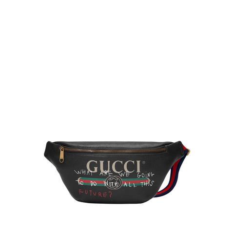 GUCCI Black Belt Bag with Red and Green Stripe