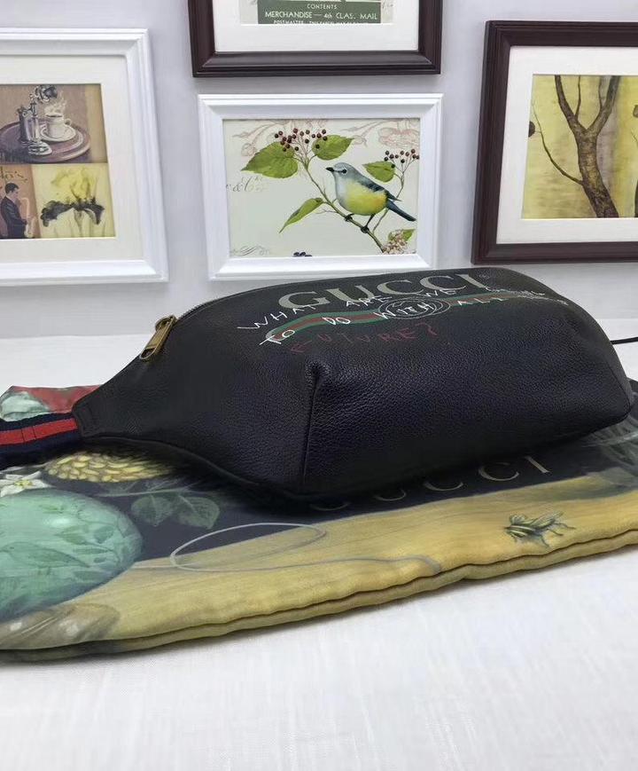 GUCCI Black Belt Bag with Red and Green Stripe