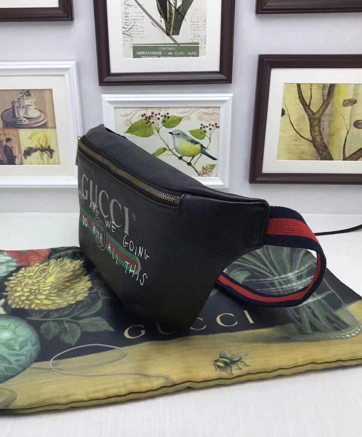 GUCCI Black Belt Bag with Red and Green Stripe