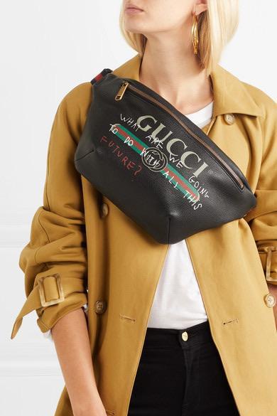 GUCCI Black Belt Bag with Red and Green Stripe