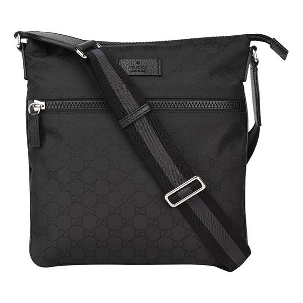 Men's Gucci Logo Leather Logo Stripe Webbing Shoulder Strap Nylon Shoulder Messenger Bag Black 449184-G1XHN-861 #.