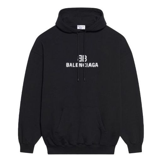 (WMNS) Balenciaga Bb Pixel Fleece Drawstring hooded Long Sleeves Hoodie Black 578135TKVI81070 #