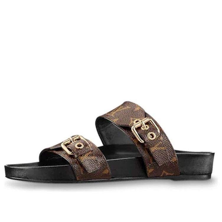 LOUIS VUITTON Women Bom Dia Flat Mules 'Brown Logo Monogram'