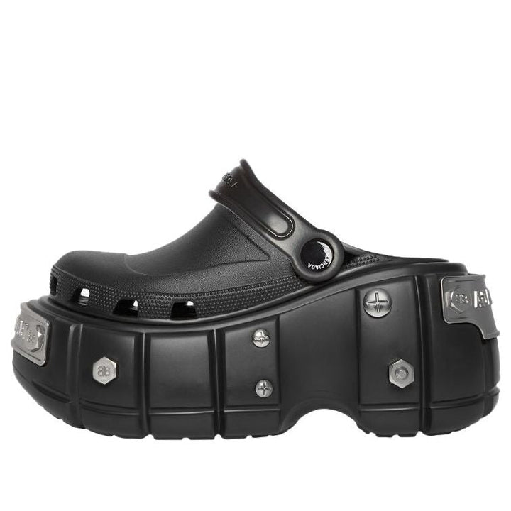 (WMNS) Balenciaga Hardcrocs Slide x Crocs 'Nero Silver' 687398W1S8N1081 #