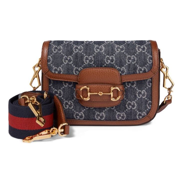 (WMNS) Gucci Horsebit 1955 Retro Shoulder Messenger Bag 'Grey Blue Brown' 658574-2KQPG-8391# #